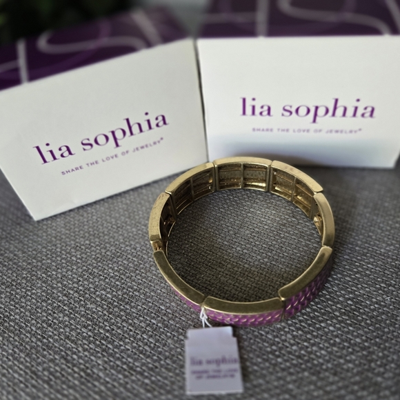 NWT Lia Sophia Gold and Purple Elastic Bracelet - Picture 2 of 2